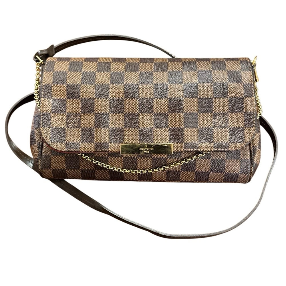Louis Vuitton Favorite Damier Ebene Brown Checkered Crossbody Bag Red Lining